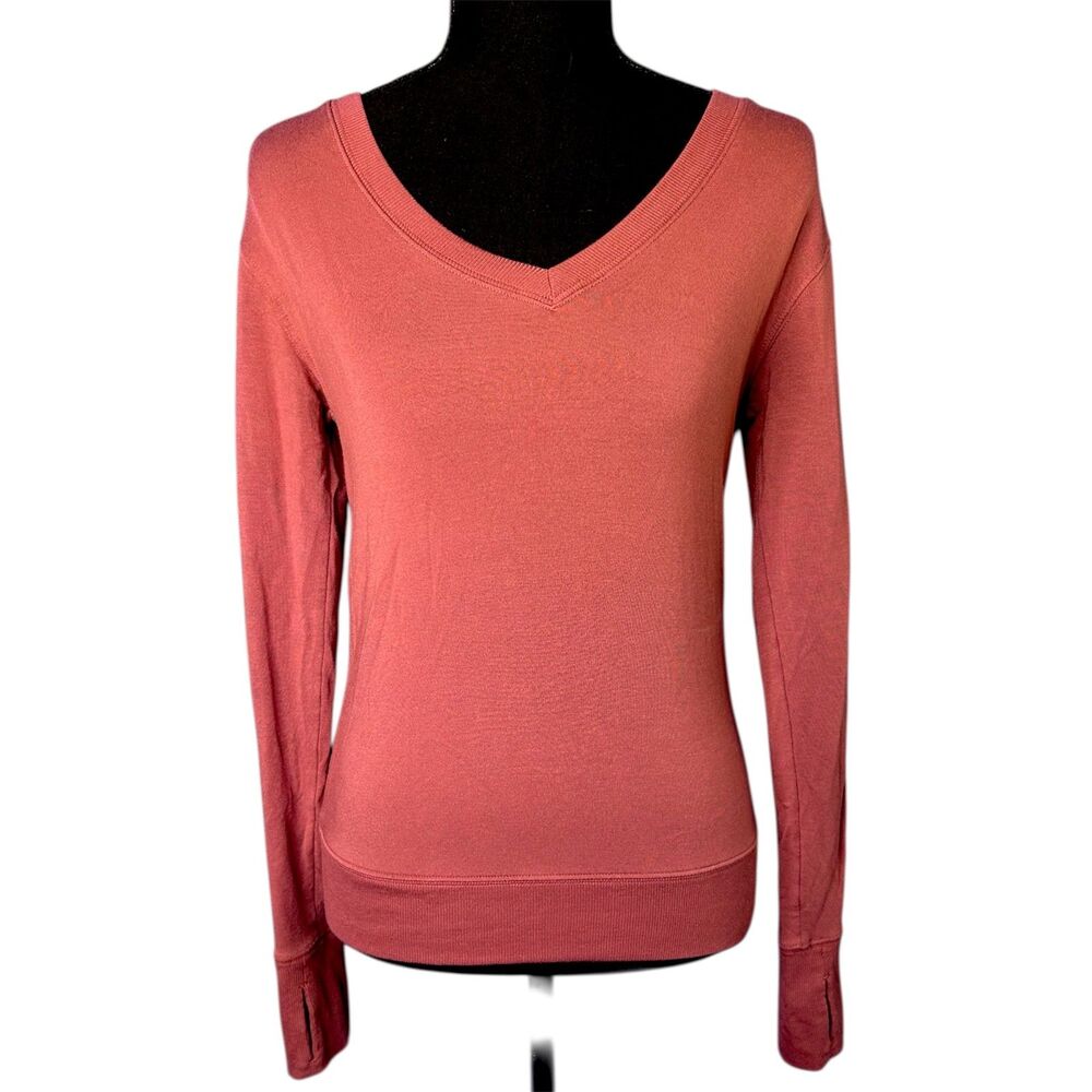 Athleta Womens Pink Long Sleeve V-Neck Tee XXS Athletic Activewear Soft Lounge